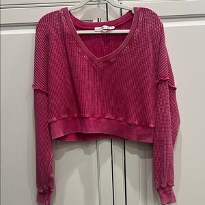 Altar'd State Pink V-Neck Waffle Knit Crop Top